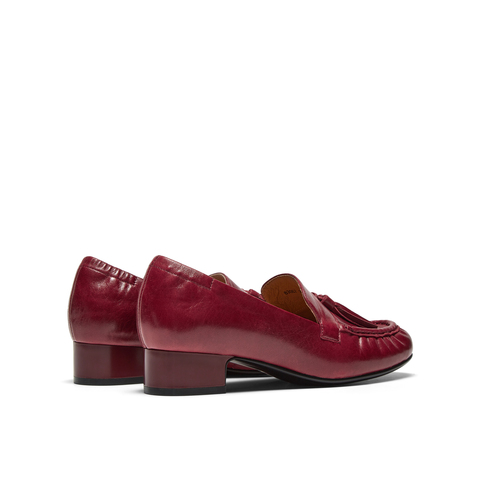 真美诗2026年春季新款微褶鞋头羊皮革古典英伦流苏乐福鞋83067AA6