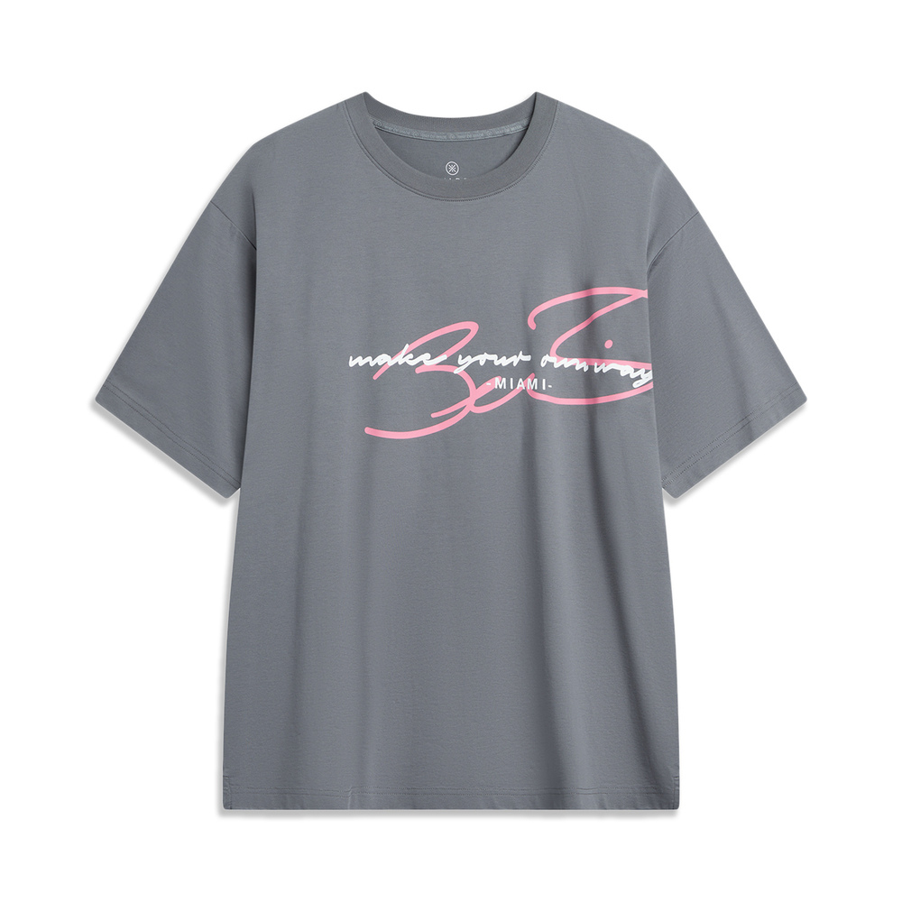 LI-NING李宁2024男子短袖文化衫无领短TAHSU371-1