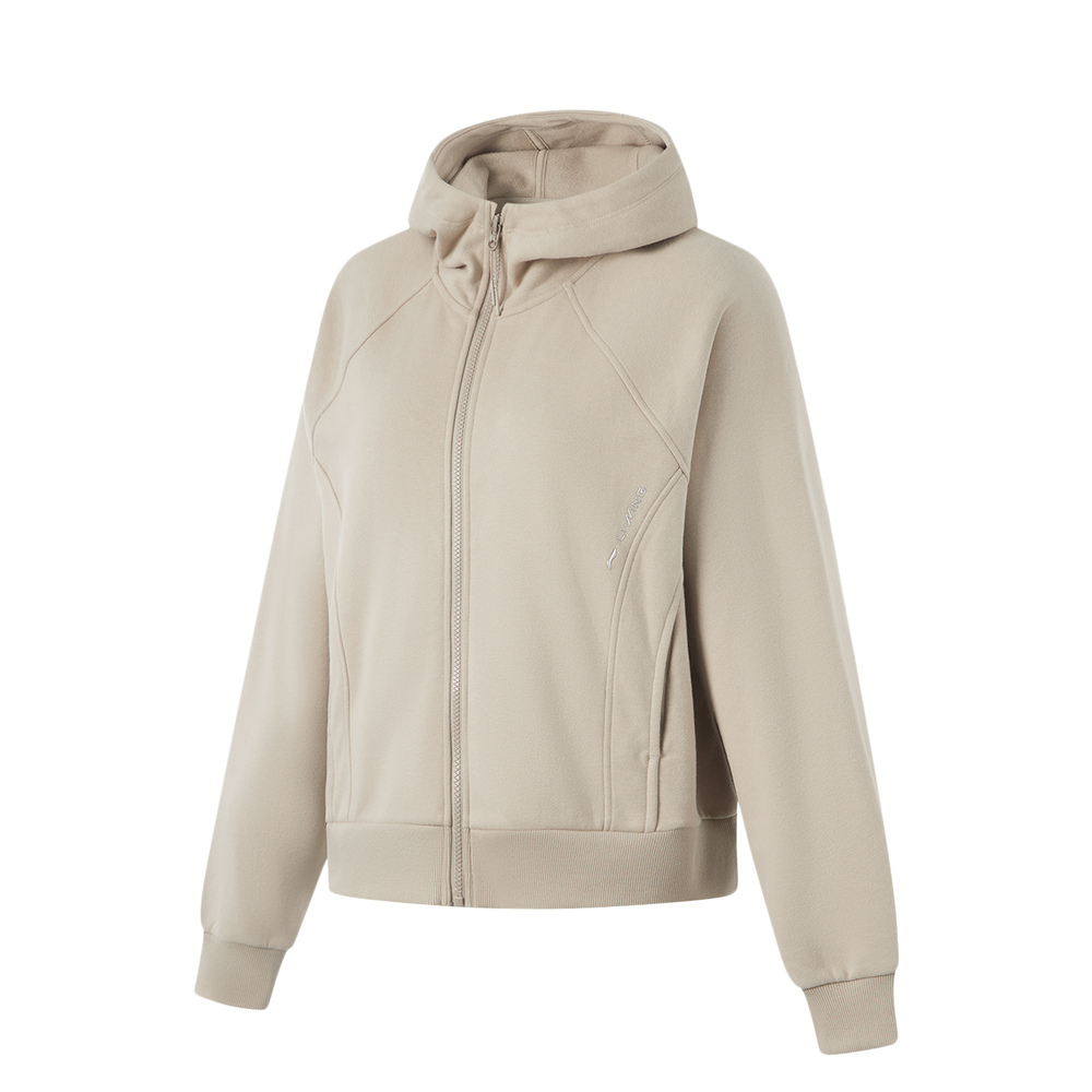 LI-NING李宁2024女子开衫连帽卫衣针织连帽外套AWDU562-4