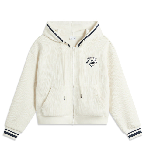 LI-NING李宁2024女子开衫连帽卫衣针织连帽外套AWDU682-1