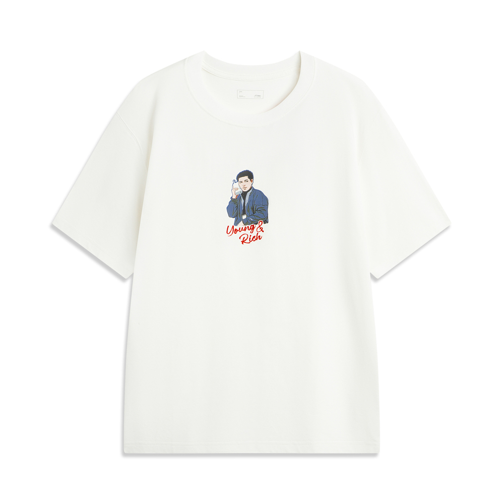 LI-NING李宁2025男子短袖文化衫针织无领短TAHSV361-1