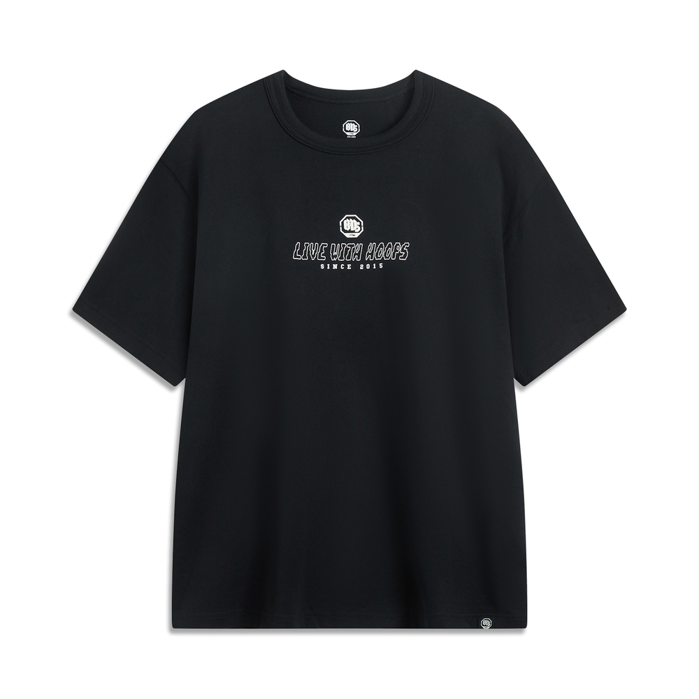 LI-NING李宁2025男子短袖文化衫针织无领短TAHSV037-2