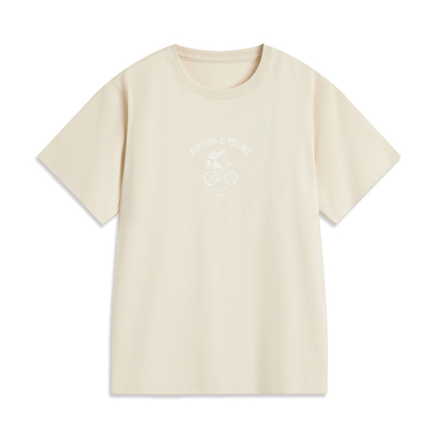 LI-NING李宁2025女子短袖文化衫针织无领短TAHSV640-2