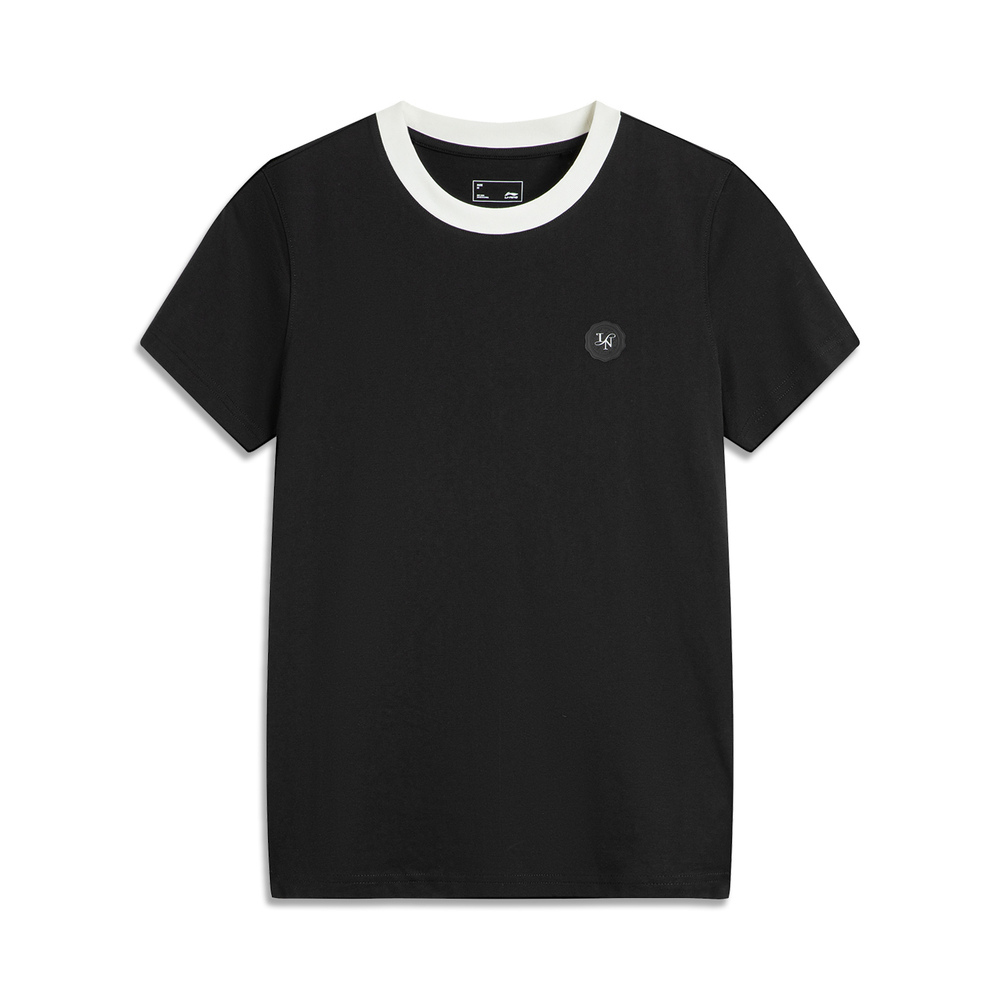 LI-NING李宁2025女子短袖文化衫针织无领短TAHSV184-3