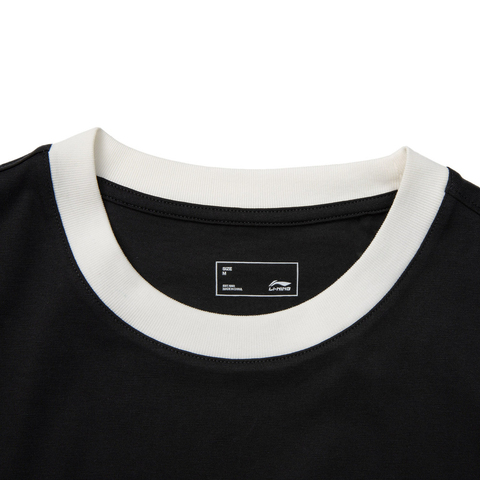 LI-NING李宁2025女子短袖文化衫针织无领短TAHSV184-3