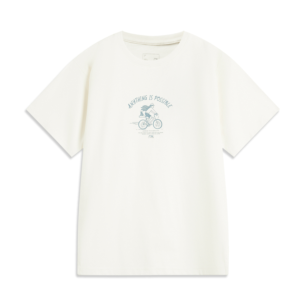 LI-NING李宁2025女子短袖文化衫针织无领短TAHSV640-1