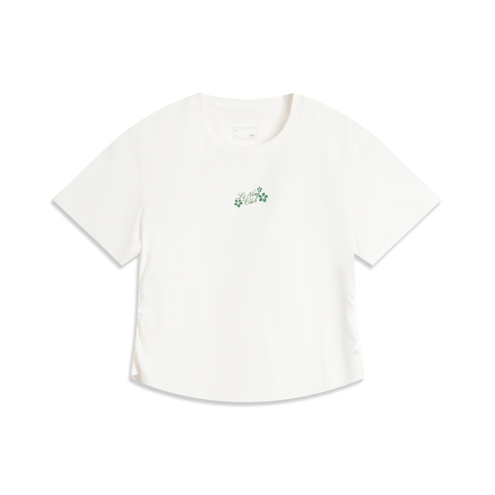 LI-NING李宁2025女子短袖文化衫针织无领短TAHSV410-1