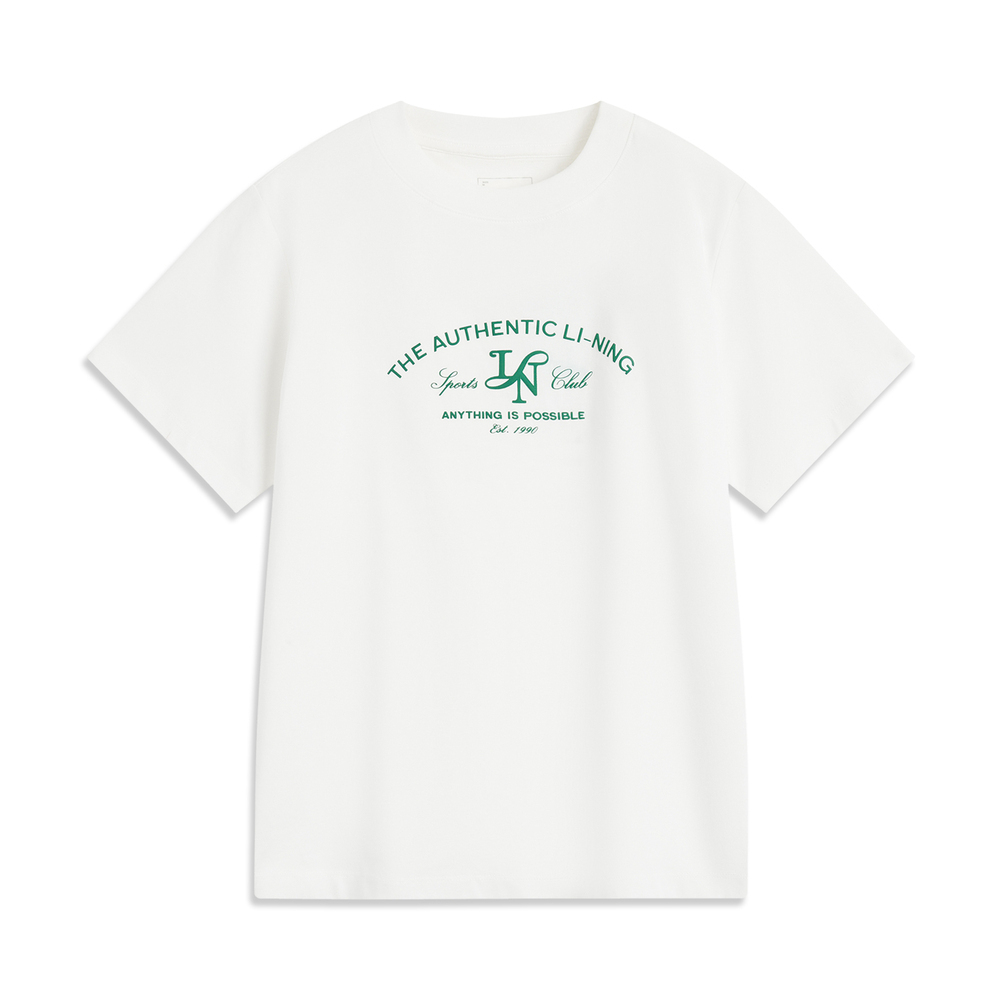 LI-NING李宁2025女子短袖文化衫针织无领短TAHSV186-1