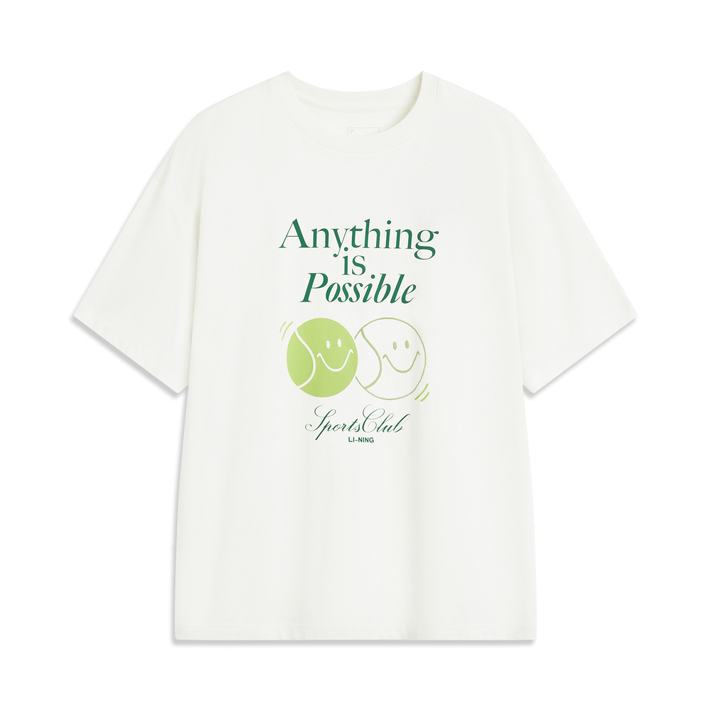 LI-NING李宁2025女子短袖文化衫针织无领短TAHSV192-1