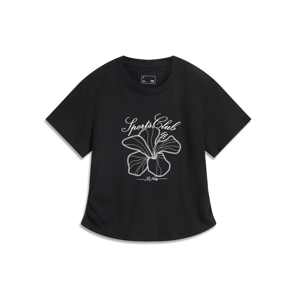 LI-NING李宁2025女子短袖文化衫针织无领短TAHSV410-4