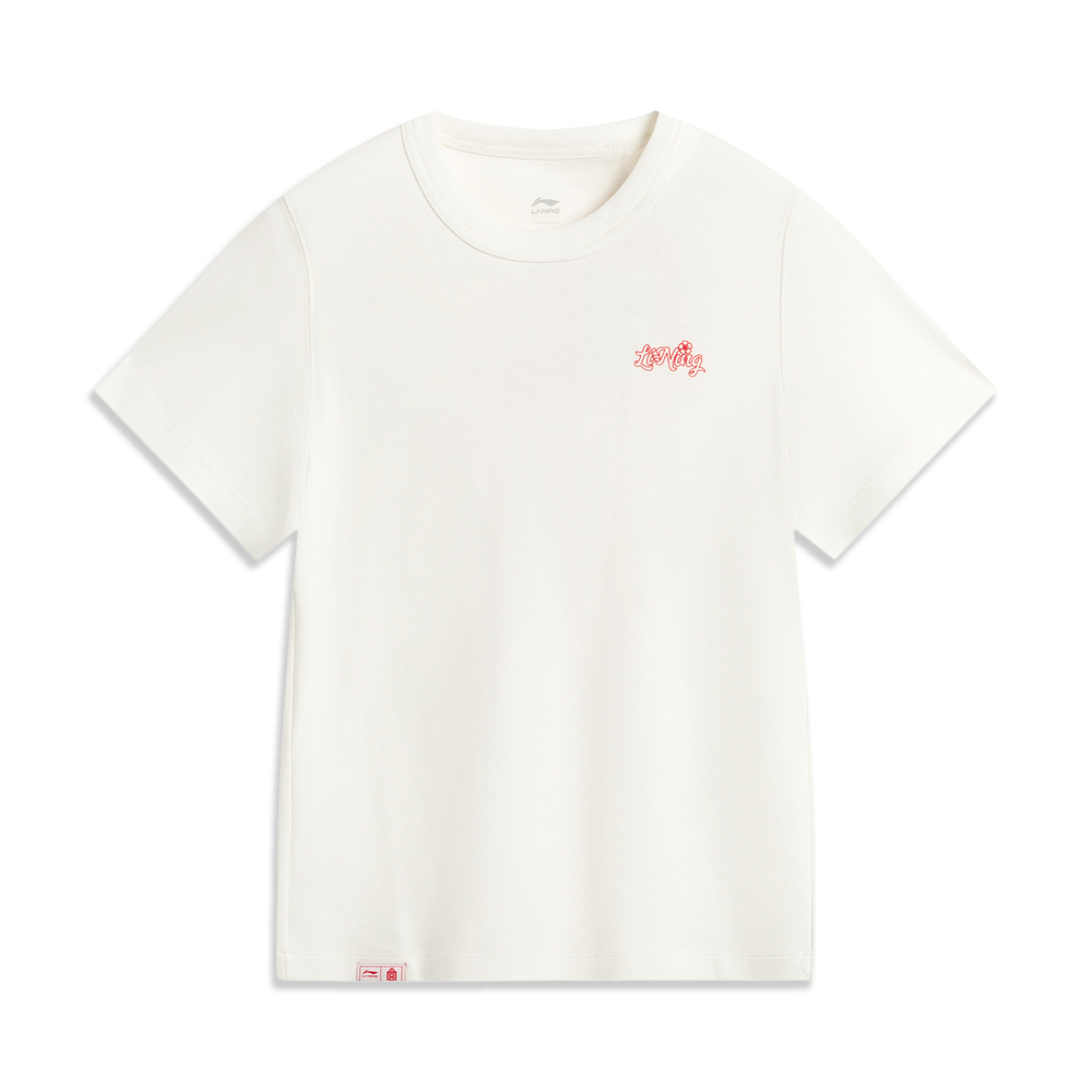 LI-NING李宁2025女子短袖文化衫针织无领短TAHSV540-1