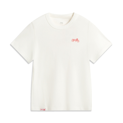 LI-NING李宁2025女子短袖文化衫针织无领短TAHSV540-1