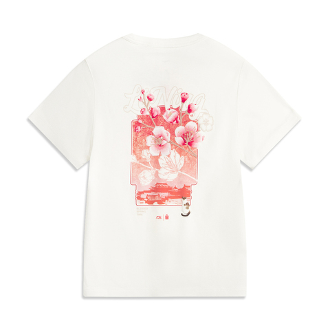 LI-NING李宁2025女子短袖文化衫针织无领短TAHSV540-1