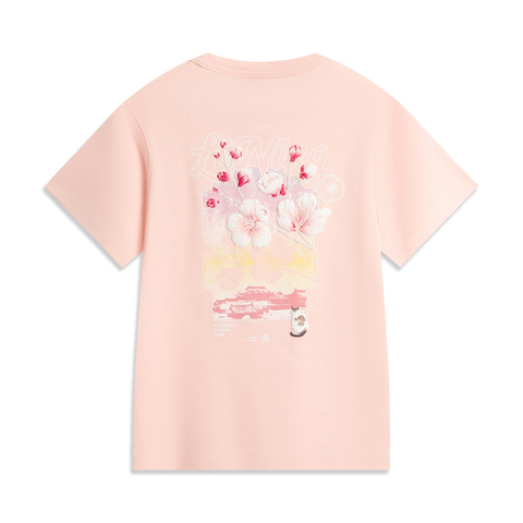 LI-NING李宁2025女子短袖文化衫针织无领短TAHSV540-6