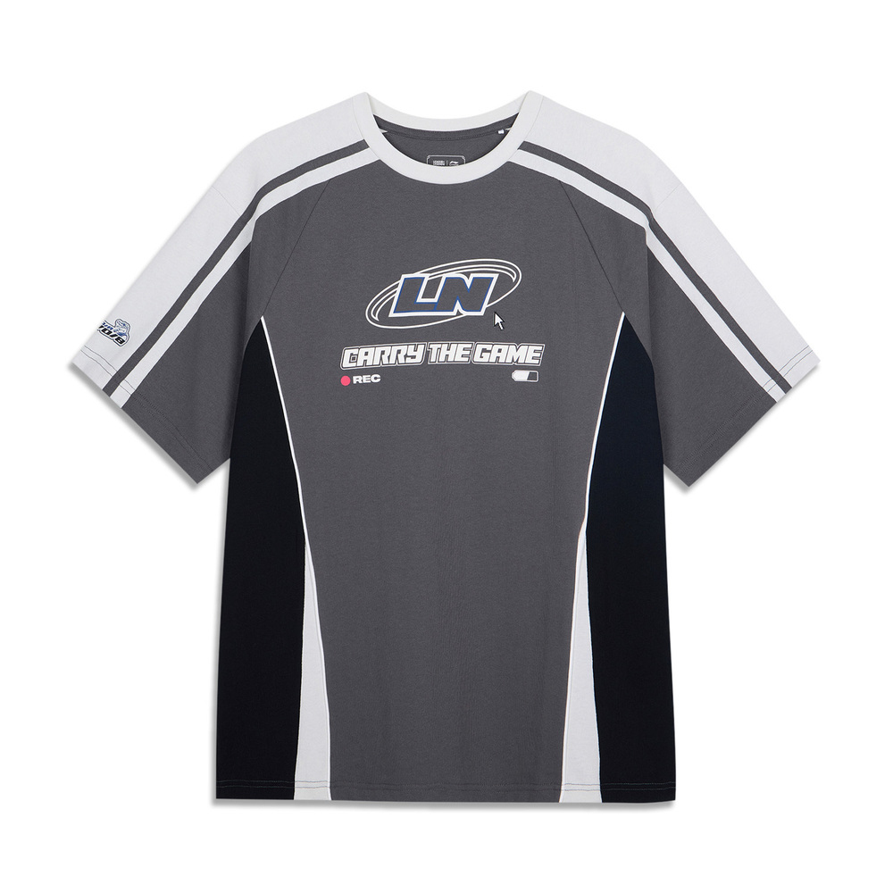 LI-NING李宁2025中性短袖文化衫针织无领短TAHSV639-2