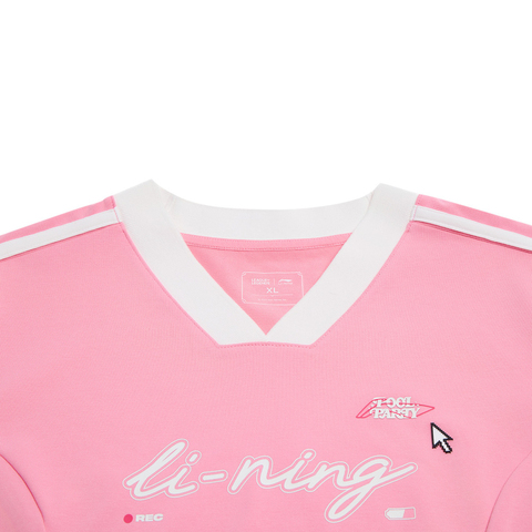LI-NING李宁2025女子短袖文化衫针织无领短TAHSV638-1