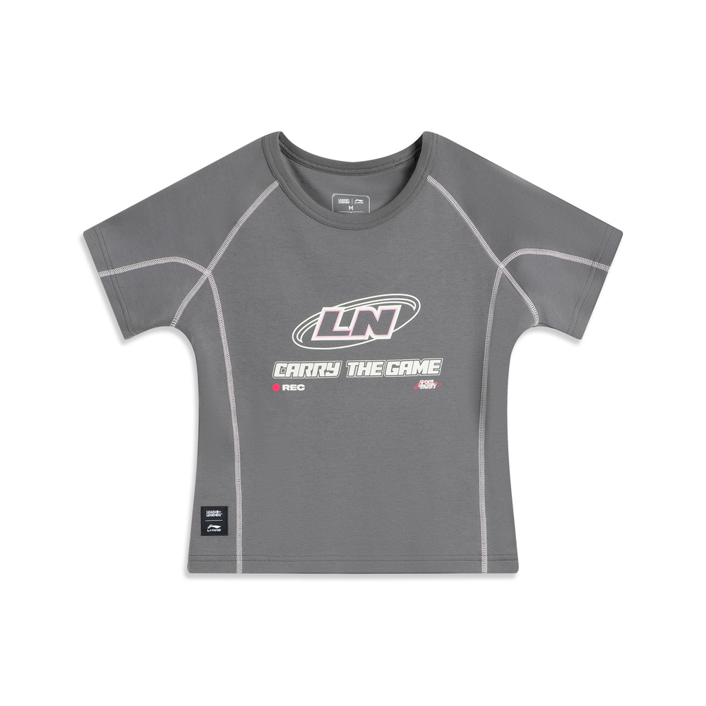 LI-NING李宁2025女子短袖文化衫针织无领短TAHSV636-2