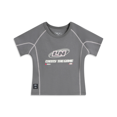 LI-NING李宁2025女子短袖文化衫针织无领短TAHSV636-2