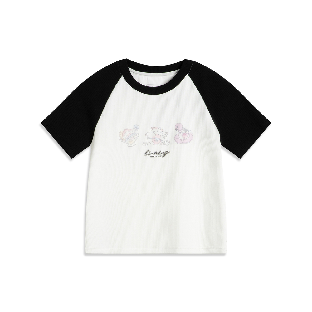 LI-NING李宁2025女子短袖文化衫针织无领短TAHSV536-3