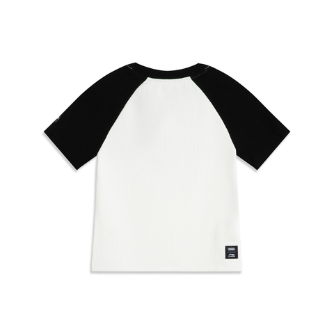 LI-NING李宁2025女子短袖文化衫针织无领短TAHSV536-3