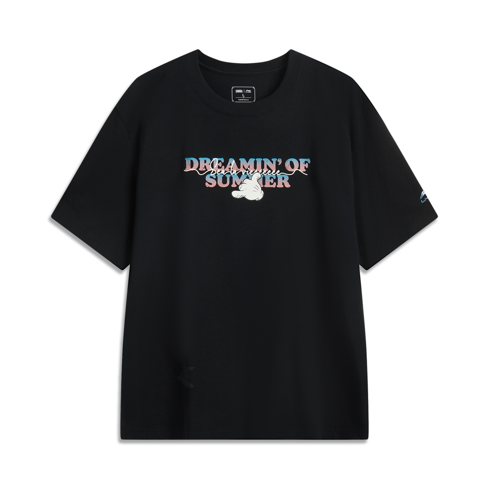 LI-NING李宁2025中性短袖文化衫针织无领短TAHSV635-3