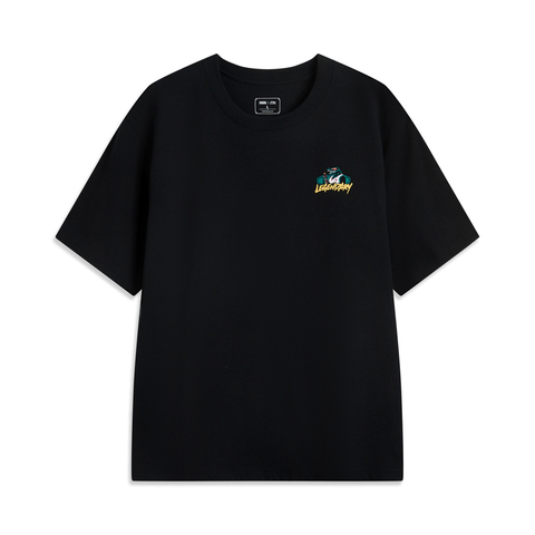 LI-NING李宁2025中性短袖文化衫针织无领短TAHSV153-8