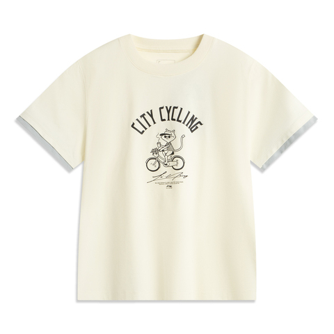 LI-NING李宁2025女子短袖文化衫针织无领短TAHSV732-1