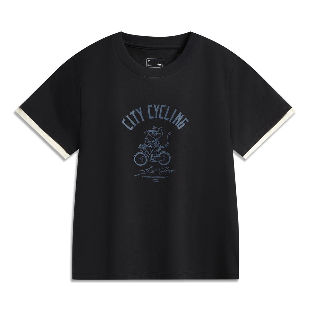 LI-NING李宁2025女子短袖文化衫针织无领短TAHSV732-3