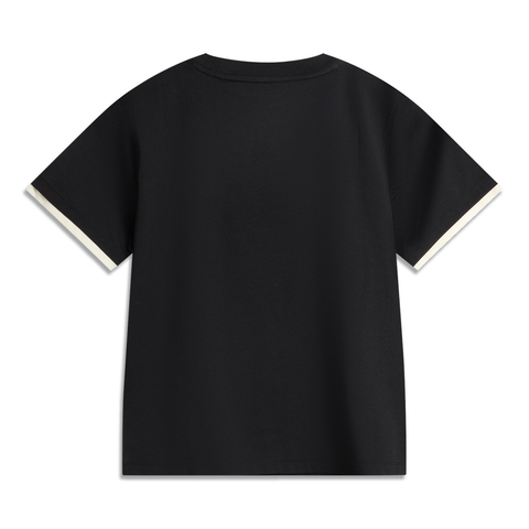 LI-NING李宁2025女子短袖文化衫针织无领短TAHSV732-3