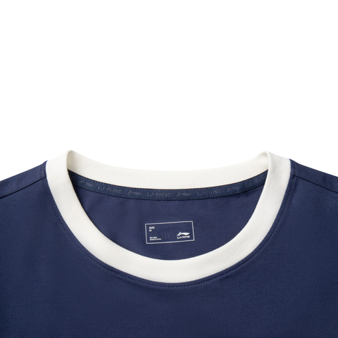 LI-NING李宁2025女子短袖文化衫针织无领短TAHSV472-6