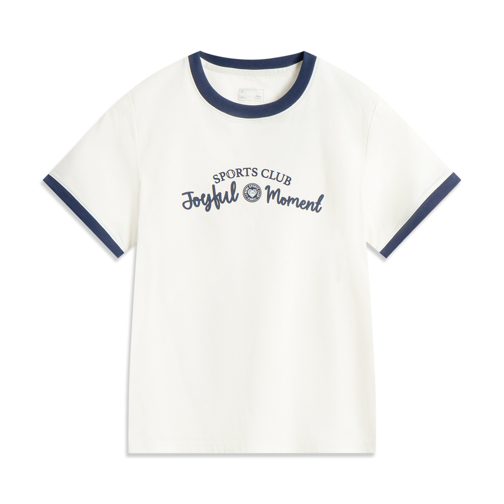 LI-NING李宁2025女子短袖文化衫针织无领短TAHSV472-1