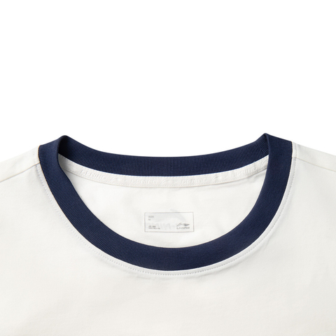 LI-NING李宁2025女子短袖文化衫针织无领短TAHSV472-1