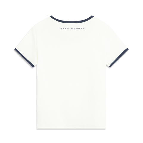 LI-NING李宁2025女子短袖文化衫针织无领短TAHSV466-4