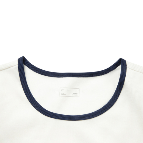 LI-NING李宁2025女子短袖文化衫针织无领短TAHSV466-4