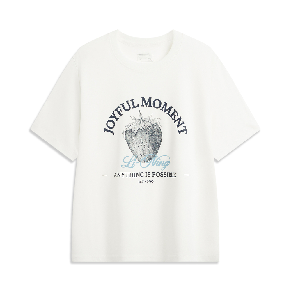 LI-NING李宁2025女子短袖文化衫针织无领短TAHSV454-1