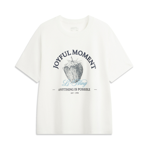 LI-NING李宁2025女子短袖文化衫针织无领短TAHSV454-1