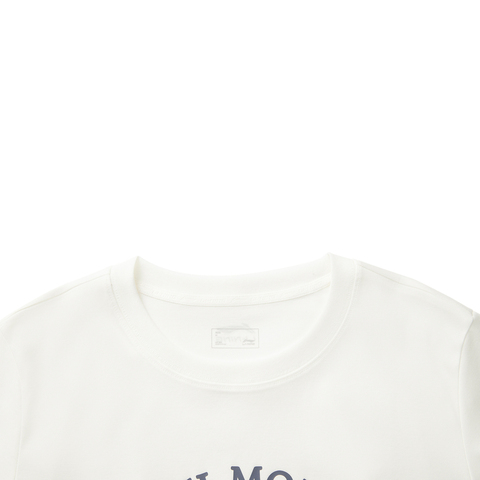 LI-NING李宁2025女子短袖文化衫针织无领短TAHSV454-1