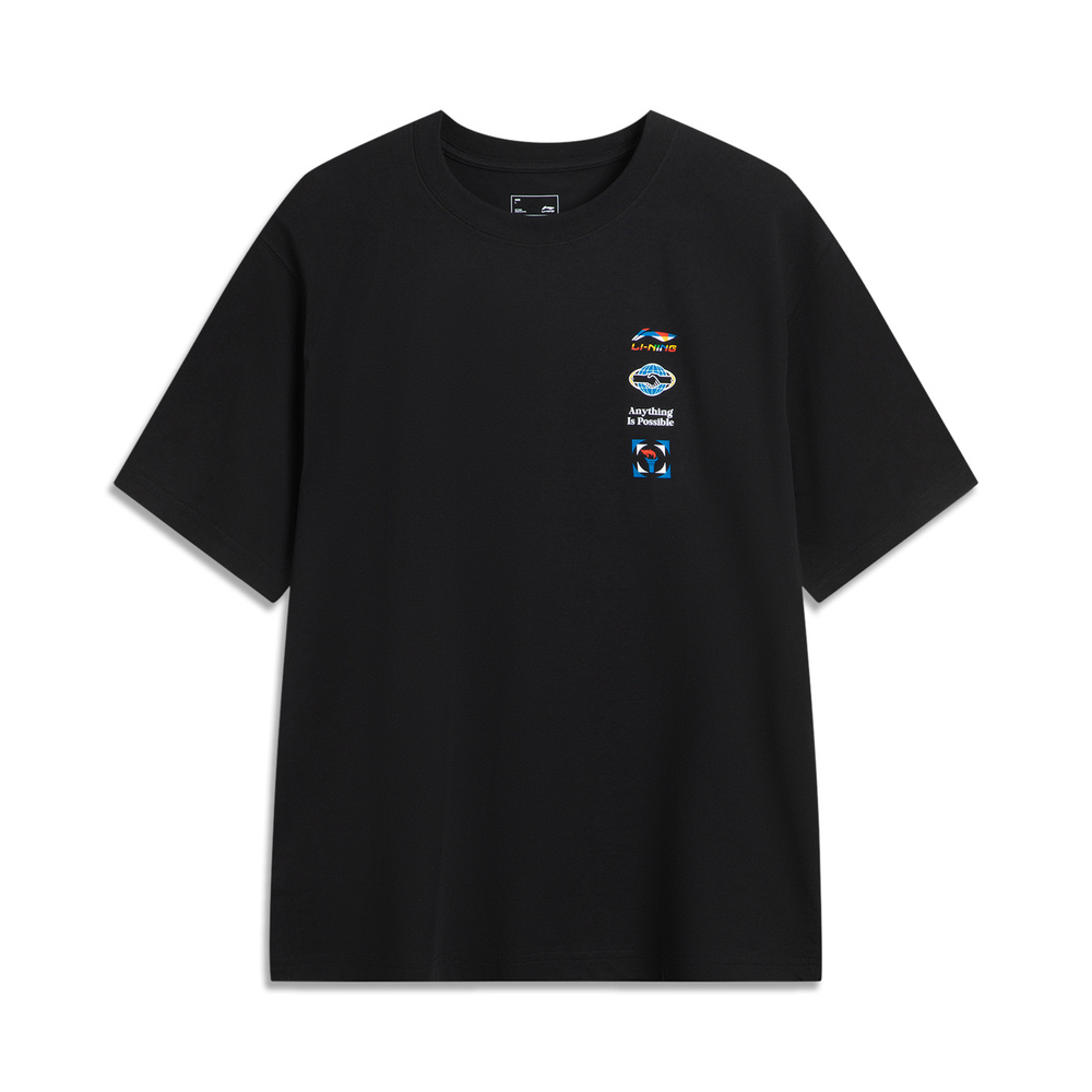 LI-NING李宁2025中性短袖文化衫针织无领短TAHSVE87-1