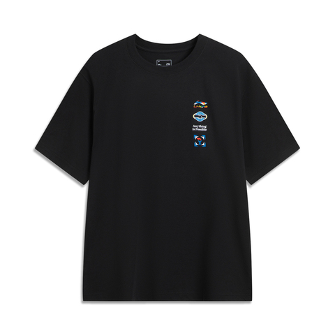 LI-NING李宁2025中性短袖文化衫针织无领短TAHSVE87-1