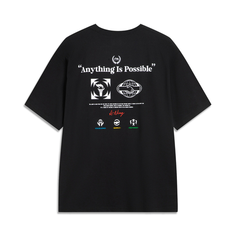 LI-NING李宁2025中性短袖文化衫针织无领短TAHSVE87-1