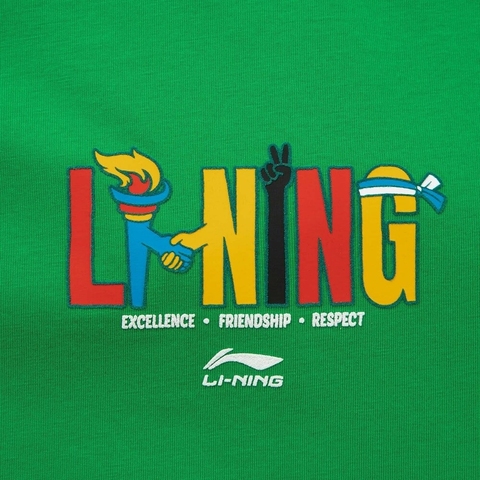 LI-NING李宁2025中性短袖文化衫针织无领短TAHSVE83-6