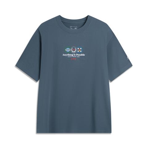 LI-NING李宁2025中性短袖文化衫针织无领短TAHSVE87-4