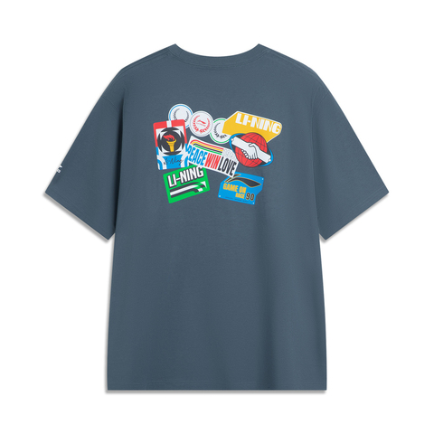 LI-NING李宁2025中性短袖文化衫针织无领短TAHSVE87-4