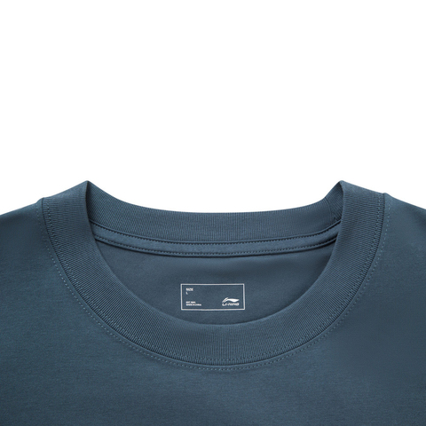 LI-NING李宁2025中性短袖文化衫针织无领短TAHSVE87-4