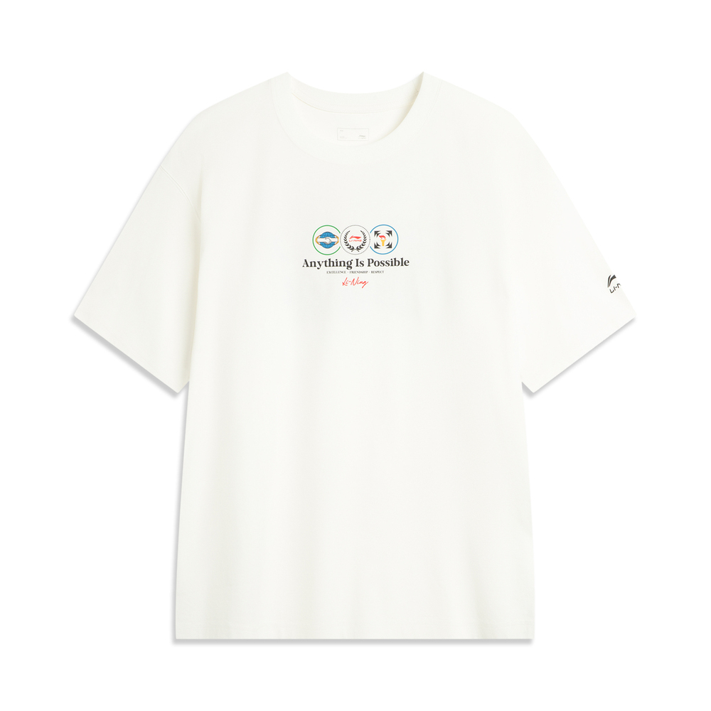 LI-NING李宁2025中性短袖文化衫针织无领短TAHSVE87-2