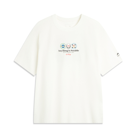 LI-NING李宁2025中性短袖文化衫针织无领短TAHSVE87-2