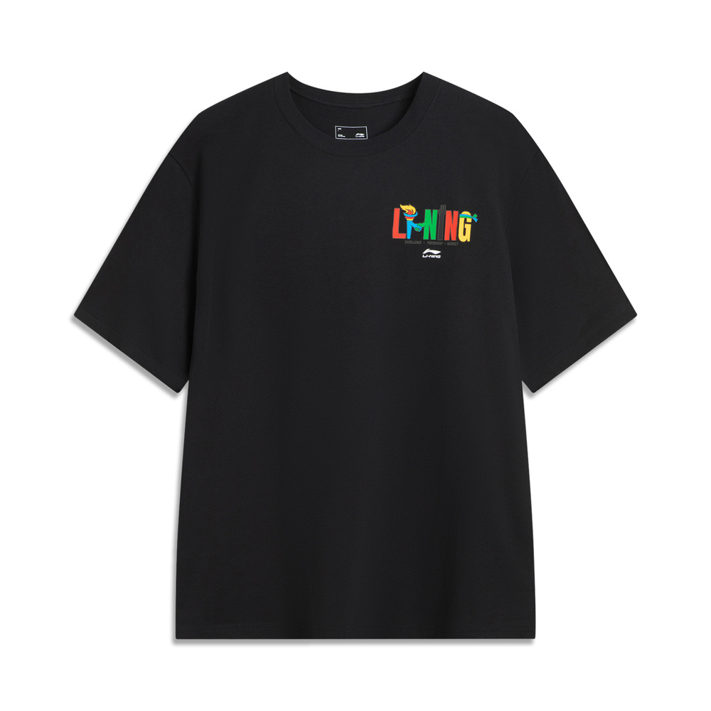 LI-NING李宁2025中性短袖文化衫针织无领短TAHSVE83-1