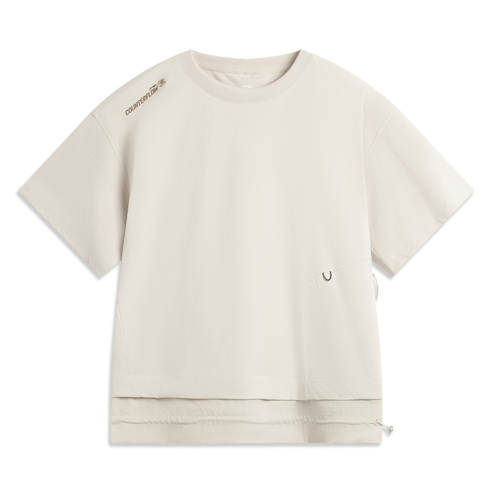 LI-NING李宁2025女子短袖T恤针织无领短TATSV638-1