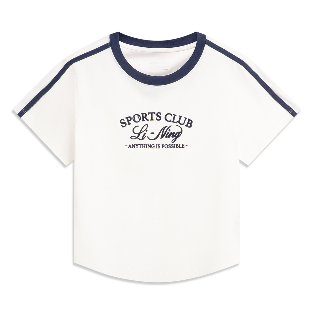 LI-NING李宁2025女子短袖文化衫针织无领短TAHSV456-1