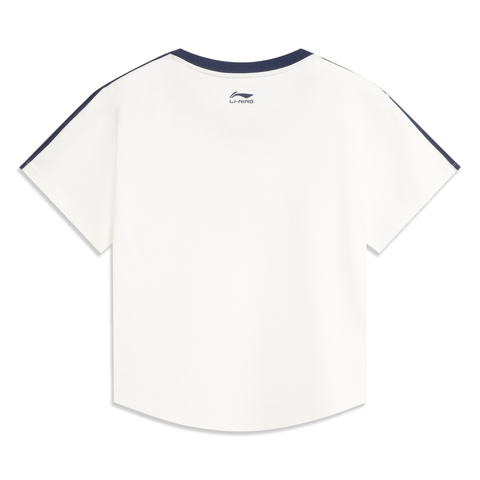 LI-NING李宁2025女子短袖文化衫针织无领短TAHSV456-1